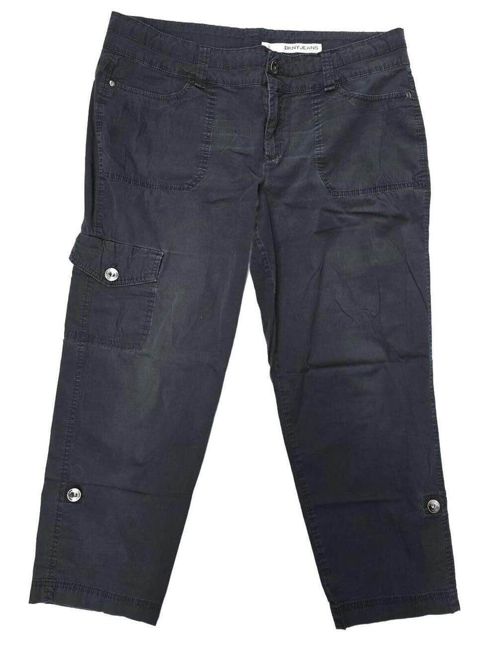 DKNY Black Cotton Cargo Pants Relaxed Fit Mid-Rise  Size 14